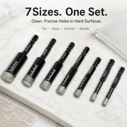 🛠️⚡️7 Pcs Diamond Drill Bits Set, 3/16 1/4 5/6 3/8 1/2 Inch Brazed Diamond Drill Bits for Precision Drilling in Tile Ceramic Glass Granite Marble Masonry