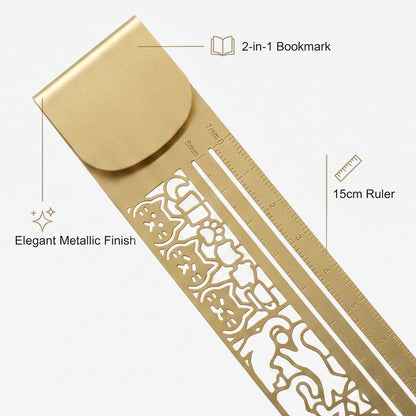 🐱📏Cute Hollow Cat 2-in-1 Brass Bookmark Ruler