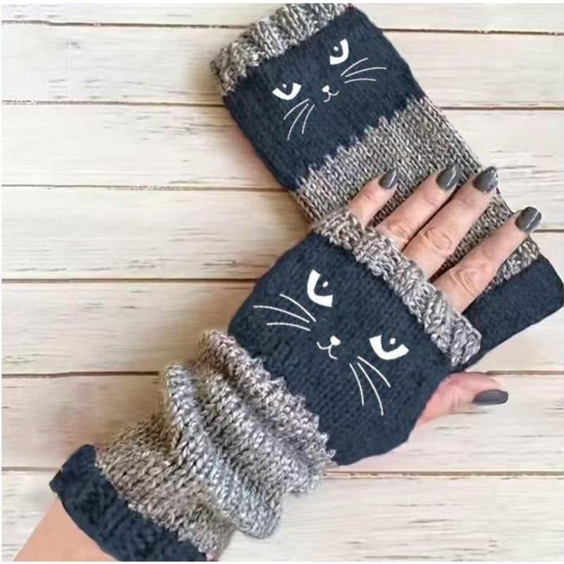 🔥❄️Women’s Knitted Fingerless Gloves with Cute Cat – Cozy, Stylish & Practical Winter Hand Warmers 🐾