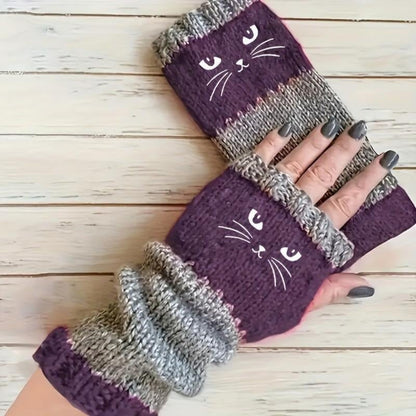🔥❄️Women’s Knitted Fingerless Gloves with Cute Cat – Cozy, Stylish & Practical Winter Hand Warmers 🐾