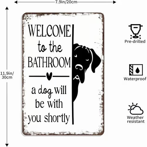 Funny Metal Tin Welcome Cat Sign For Bathroom