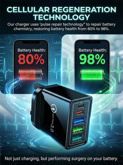 Four-Port Travel Charger for Extended Phone Battery Life